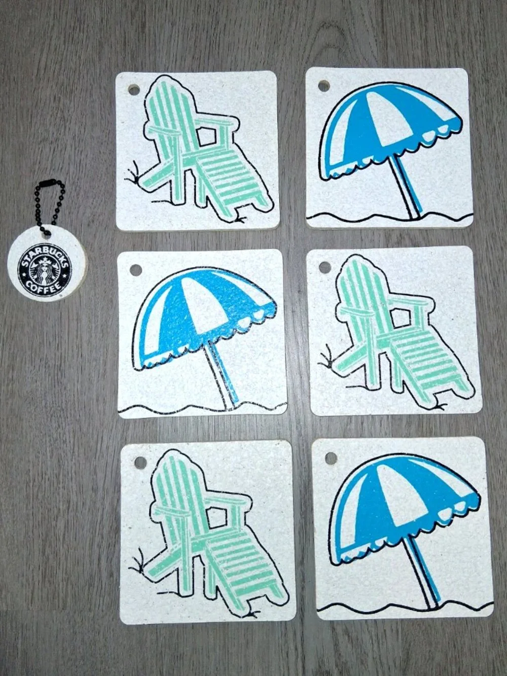 Vintage 1999 Starbucks USA Cork Coasters Set of 6 Tropical Beach Summer Coastal